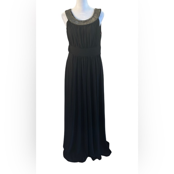 Haani Black Sleeveless Maxi Dress with Embellished Neckline - Picture 1 of 5